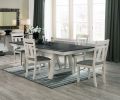 5pc Cottage Style Extendable Dining Table Set Chalk Gray Tow Tone Finish Upholstered Chair Dining Room Wooden Furniture Two Self-Storing Refectory Lea