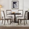 TREXM 5-Piece Retro Dining Set, Round Table with Pedestal Table Base and 4 Upholstered Chairs for Dining Room and Kitchen (Espresso)