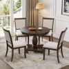 TREXM 5-Piece Retro Dining Set, Round Table with Pedestal Table Base and 4 Upholstered Chairs for Dining Room and Kitchen (Espresso)