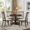 TREXM 5-Piece Retro Dining Set, Round Table with Pedestal Table Base and 4 Upholstered Chairs for Dining Room and Kitchen (Espresso)