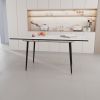 47"-63" extendable MDF modern dining table and chair set, suitable for 2-6 people, white dining table and modern beige round dining chair 4-piece set