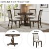 TREXM 5-Piece Retro Dining Set, Round Table with Pedestal Table Base and 4 Upholstered Chairs for Dining Room and Kitchen (Espresso)