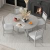 TREXM 5-Piece Retro Dining Set, Round Table Top with Radial Wood Grain Design and 4 Upholstered Chairs for Dining Room and Kitchen (Antique Gray)