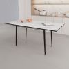 47"-63" extendable MDF modern dining table and chair set, suitable for 2-6 people, white dining table and modern beige round dining chair 4-piece set
