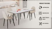 47"-63" extendable MDF modern dining table and chair set, suitable for 2-6 people, white dining table and modern beige round dining chair 4-piece set
