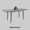 47"-63" extendable MDF modern dining table and chair set, suitable for 2-6 people, white dining table and modern beige round dining chair 4-piece set