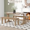 TREXM 3-Piece Retro Dining Set, Rectangular Trestle Table and 2 Wooden Benches for 4 People for Dining Room and Kitchen (Natural Wood)