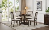 TREXM 5-Piece Retro Dining Set, Round Table with Pedestal Table Base and 4 Upholstered Chairs for Dining Room and Kitchen (Espresso)