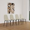 47"-63" extendable MDF modern dining table and chair set, suitable for 2-6 people, white dining table and modern beige round dining chair 4-piece set