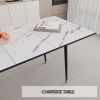 47"-63" extendable MDF modern dining table and chair set, suitable for 2-6 people, white dining table and modern beige round dining chair 4-piece set