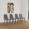 47"-63" extendable MDF modern dining table and chair set, suitable for 2-6 people, white dining table and modern grey round dining chair 4-piece set