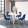 Evatt 5-Piece Round Dining Set, Trestle Round Table with 4 Stylish Chairs, Blue