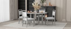 TREXM 5-Piece Retro Dining Set, Round Table Top with Radial Wood Grain Design and 4 Upholstered Chairs for Dining Room and Kitchen (Antique Gray)