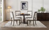 TREXM 5-Piece Retro Dining Set, Round Table with Pedestal Table Base and 4 Upholstered Chairs for Dining Room and Kitchen (Espresso)
