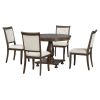 TREXM 5-Piece Retro Dining Set, Round Table with Pedestal Table Base and 4 Upholstered Chairs for Dining Room and Kitchen (Espresso)