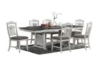 Antique White 7pc Dining Set Table w 2x Leaves Ladder Back 6x Chairs Classic Look Dining Room