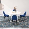 Evatt 5-Piece Round Dining Set, Trestle Round Table with 4 Stylish Chairs, Blue