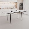 47"-63" extendable MDF modern dining table and chair set, suitable for 2-6 people, white dining table and modern grey round dining chair 4-piece set