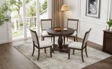 TREXM 5-Piece Retro Dining Set, Round Table with Pedestal Table Base and 4 Upholstered Chairs for Dining Room and Kitchen (Espresso)