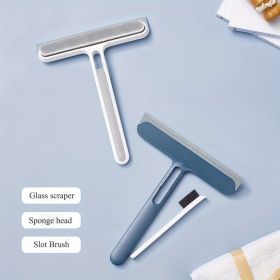 1pc/2pcs 3-in-1 Multi-Purpose Glass Cleaning Brush With Handle, Magic Window Cleaning Brush, Squeegee For Window, Glass, Shower Door, Car Windshield (Color: 1 Blue+1 White)