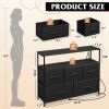 Coloured bedroom dresser with 5 fabric drawers, entertainment center with open shelves and 45" TV power outlets, vanity TV cabinet with closet storage