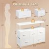 Coloured bedroom dresser with 5 fabric drawers, entertainment center with open shelves and 45" TV power outlets, vanity TV cabinet with closet storage